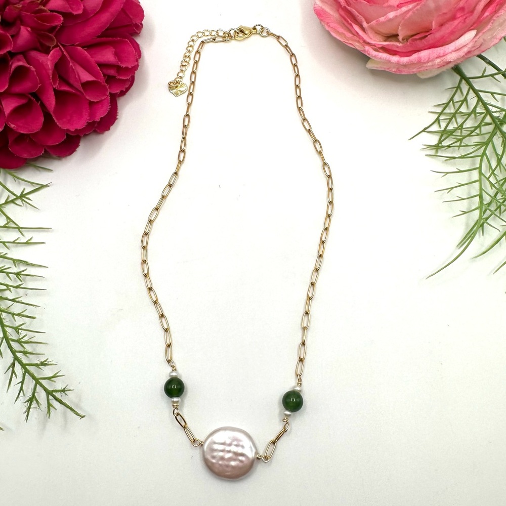 NEW⚜️Jade “Jaira” Freshwater Pearl Linked Necklace